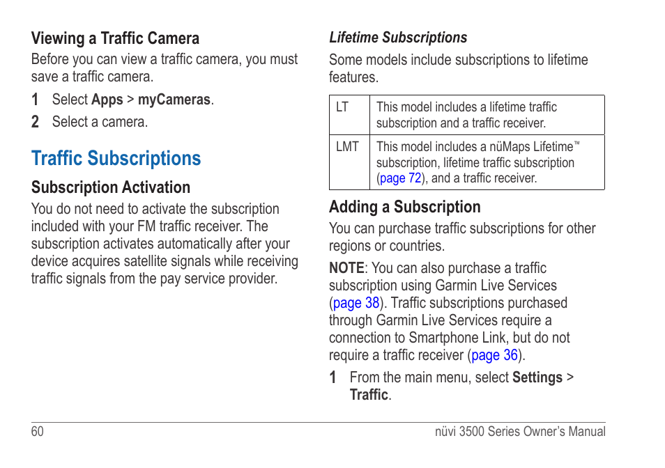 Traffic subscriptions | Garmin nuvi 3590LT User Manual | Page 66 / 88