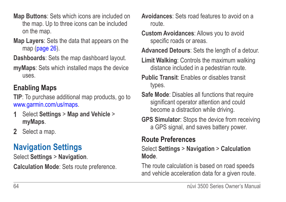 Navigation settings | Garmin nuvi 3590LT User Manual | Page 70 / 88