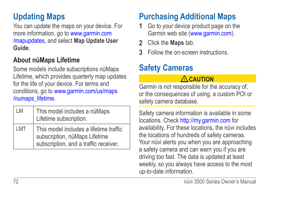 Updating maps, Purchasing additional maps, Safety cameras | Additional map data | Garmin nuvi 3590LT User Manual | Page 78 / 88
