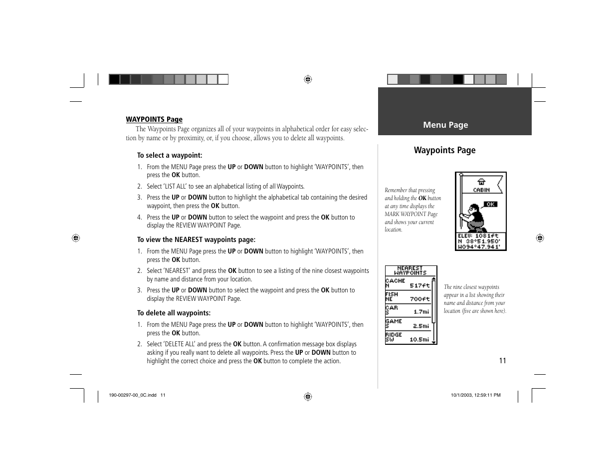 Waypoints page | Garmin Geko 101 User Manual | Page 17 / 32