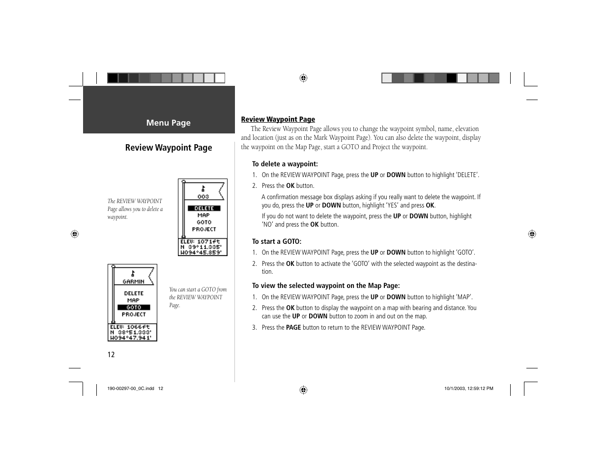 Review waypoint page | Garmin Geko 101 User Manual | Page 18 / 32