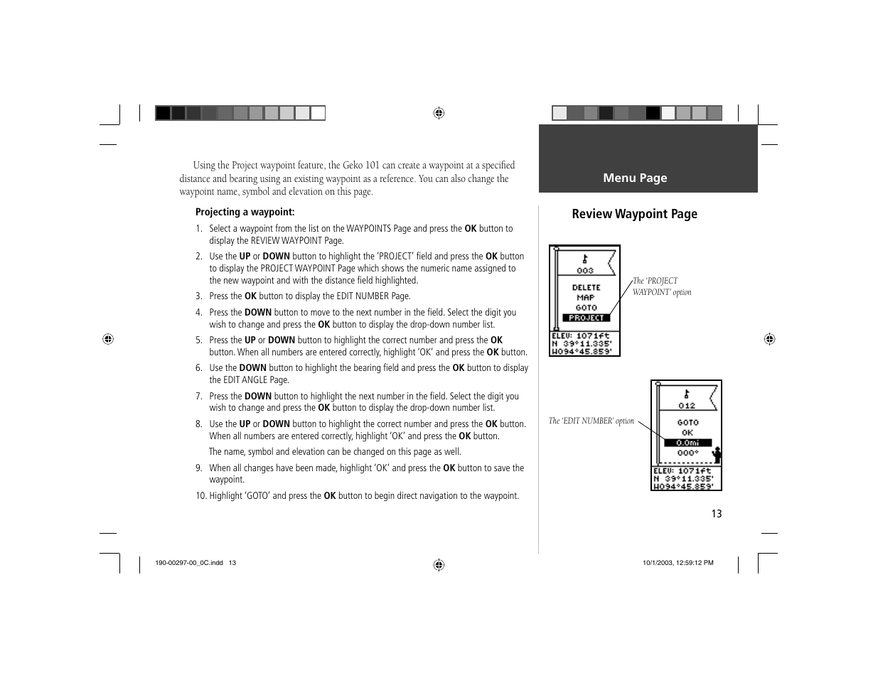 Review waypoint page | Garmin Geko 101 User Manual | Page 19 / 32