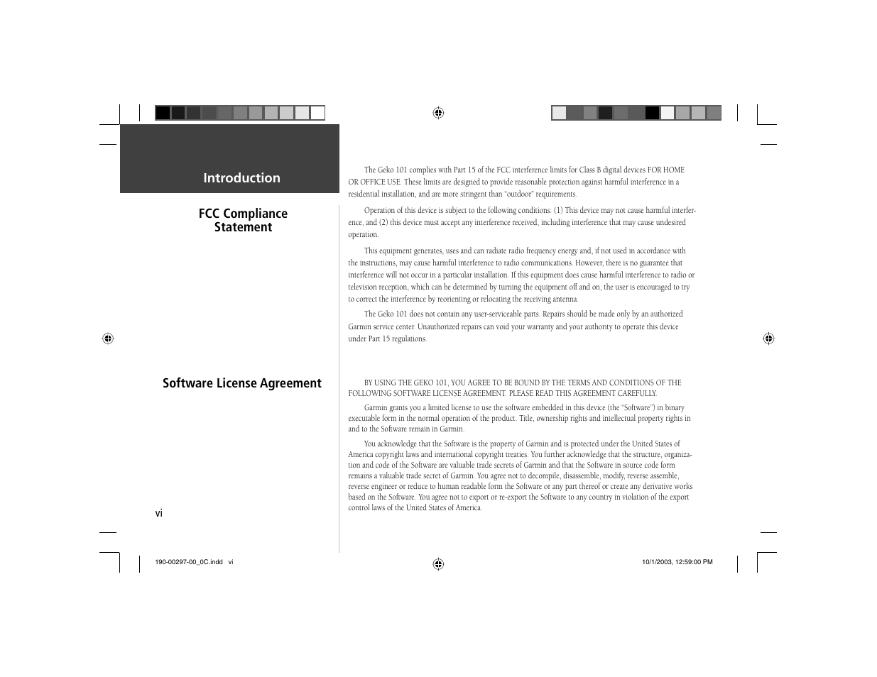 Fcc compliance statement, Introduction software license agreement | Garmin Geko 101 User Manual | Page 6 / 32