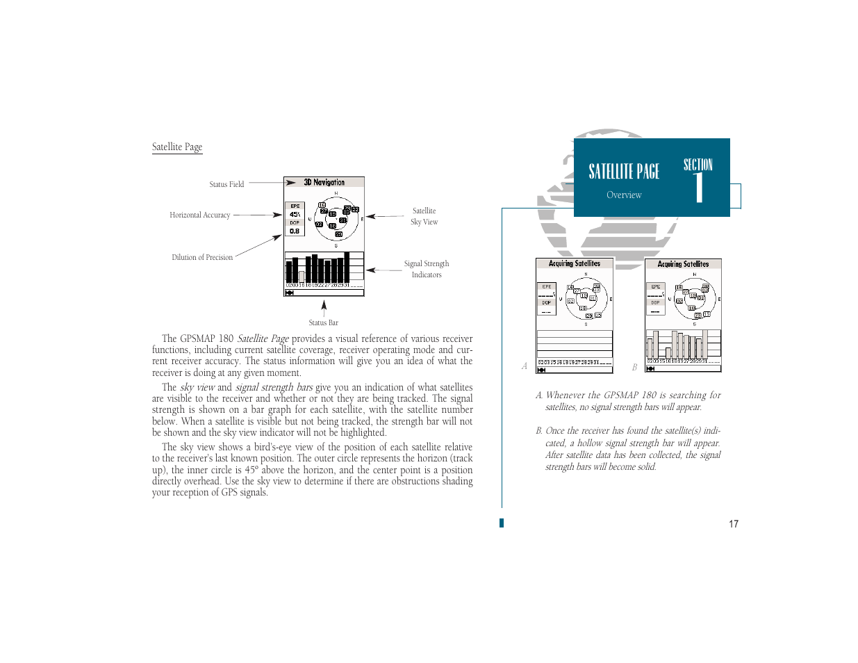 Satellite page | Garmin GPSMAP 180 User Manual | Page 29 / 96