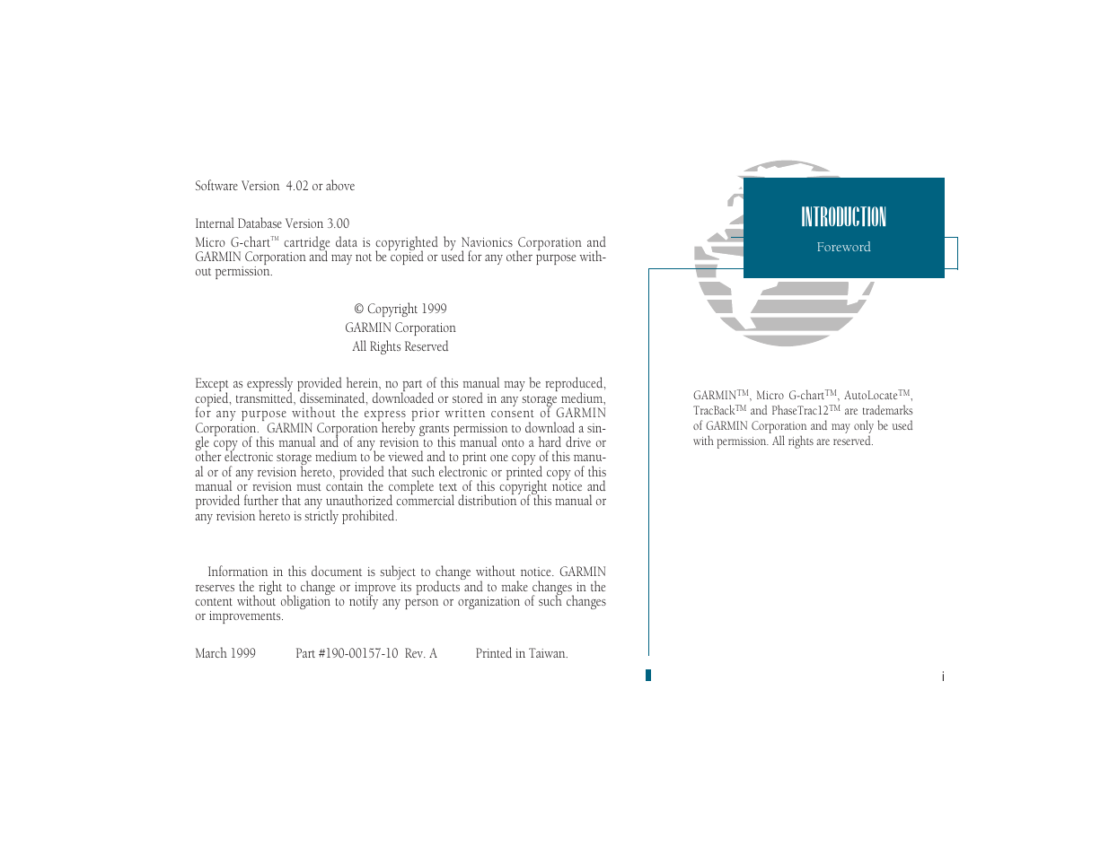 Introduction | Garmin GPSMAP 180 User Manual | Page 3 / 96