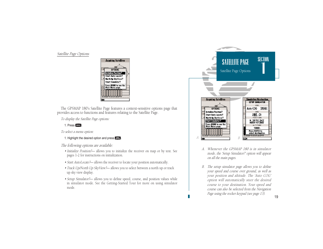 Satellite page | Garmin GPSMAP 180 User Manual | Page 31 / 96