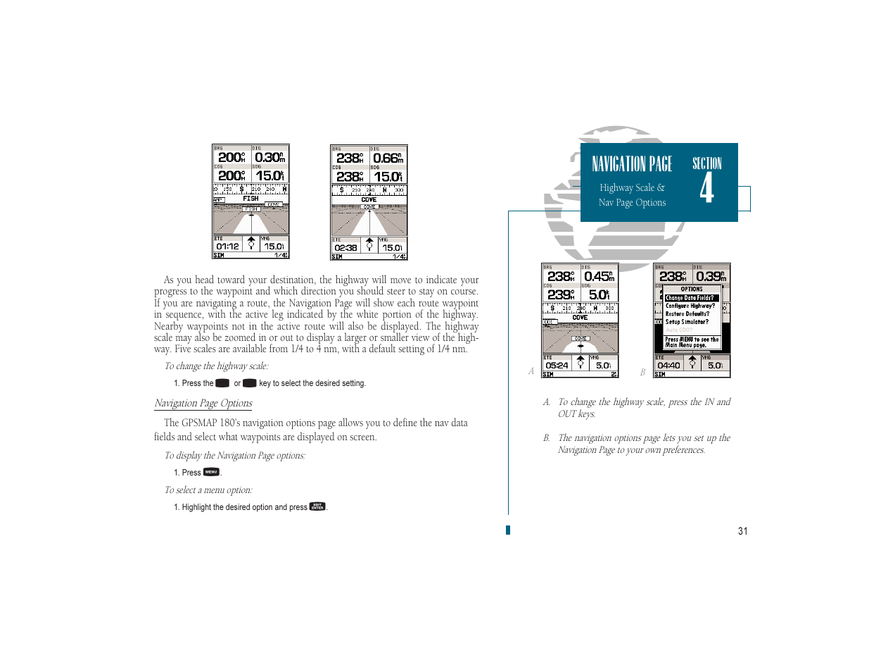 Navigation page | Garmin GPSMAP 180 User Manual | Page 43 / 96