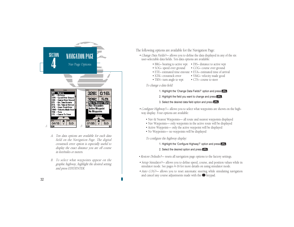 Navigation page | Garmin GPSMAP 180 User Manual | Page 44 / 96