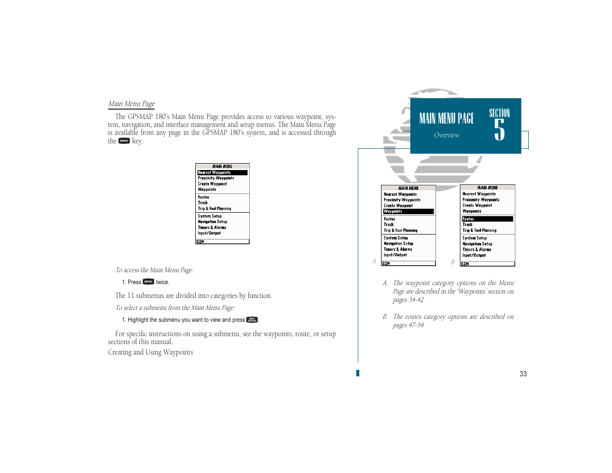 Main menu page | Garmin GPSMAP 180 User Manual | Page 45 / 96