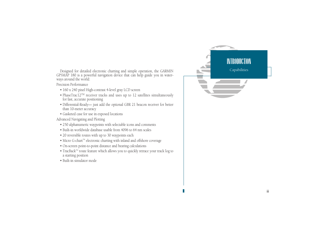 Introduction | Garmin GPSMAP 180 User Manual | Page 5 / 96