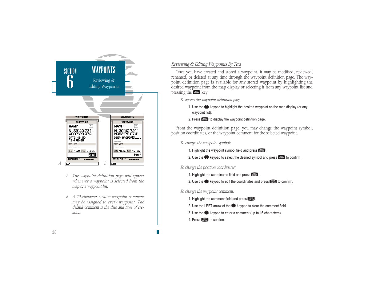 Waypoints | Garmin GPSMAP 180 User Manual | Page 50 / 96