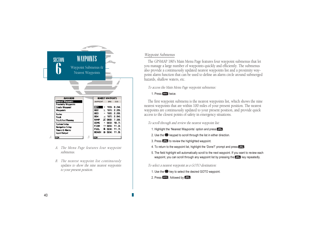 Waypoints | Garmin GPSMAP 180 User Manual | Page 52 / 96