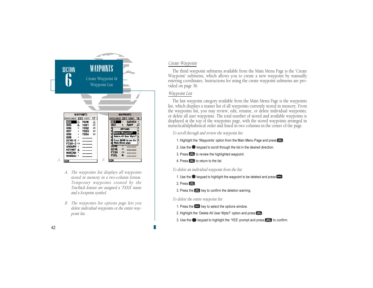 Waypoints | Garmin GPSMAP 180 User Manual | Page 54 / 96