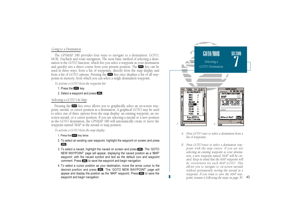 Goto/mob | Garmin GPSMAP 180 User Manual | Page 55 / 96
