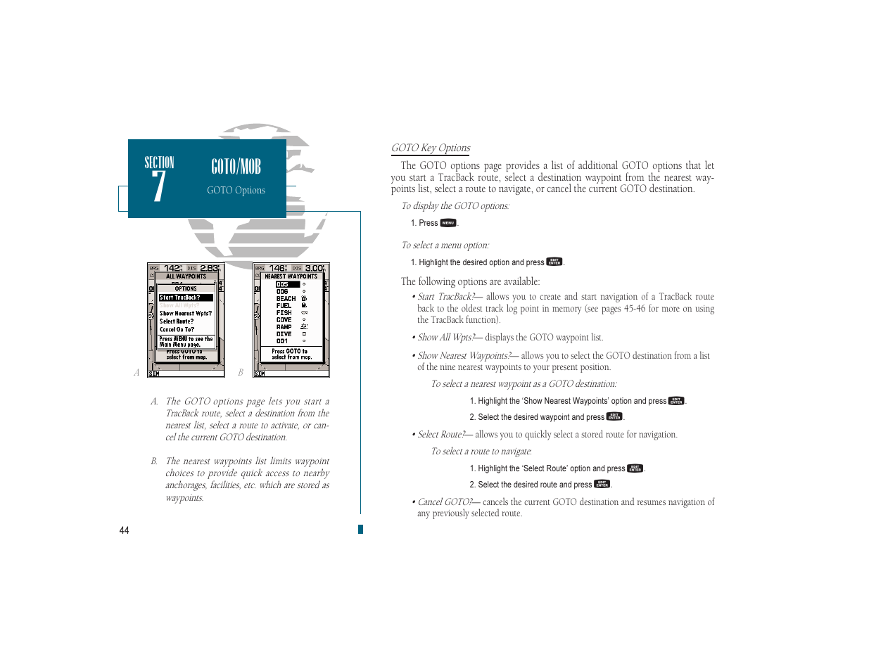 Goto/mob | Garmin GPSMAP 180 User Manual | Page 56 / 96