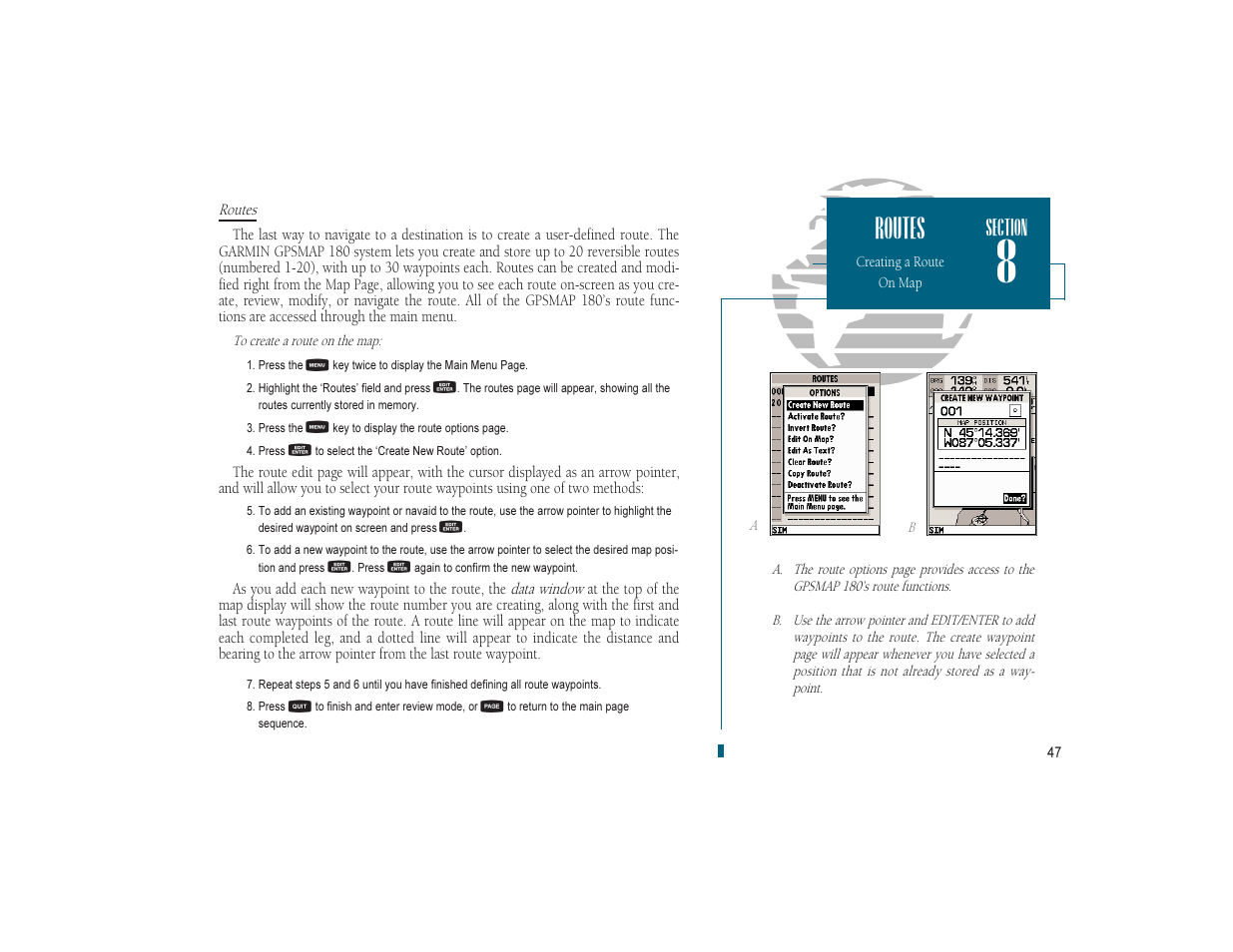 Routes | Garmin GPSMAP 180 User Manual | Page 59 / 96