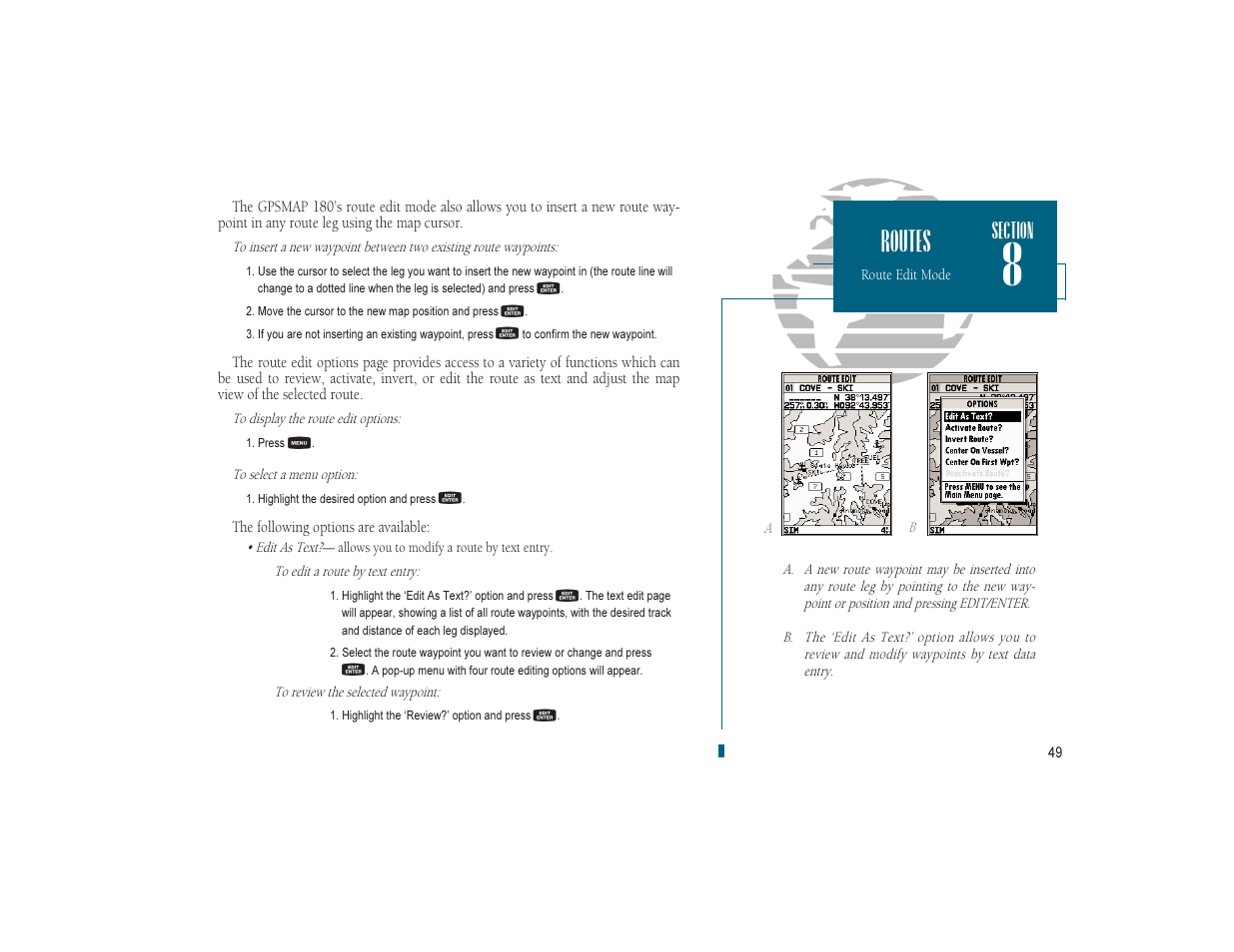 Routes | Garmin GPSMAP 180 User Manual | Page 61 / 96