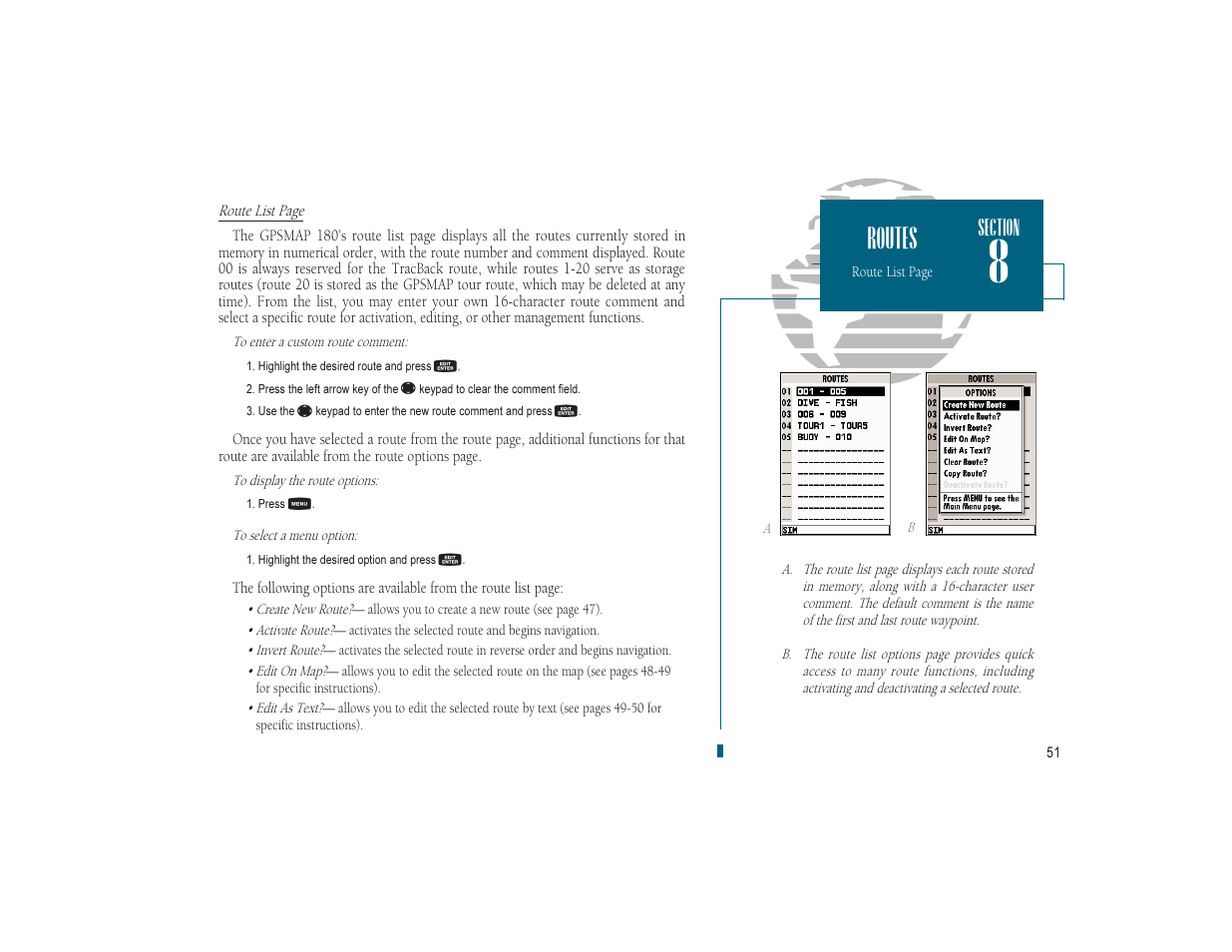 Routes | Garmin GPSMAP 180 User Manual | Page 63 / 96