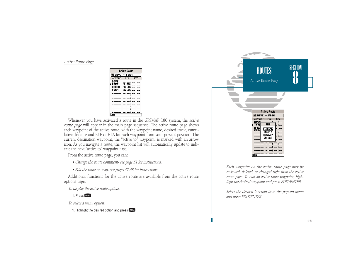 Routes | Garmin GPSMAP 180 User Manual | Page 65 / 96