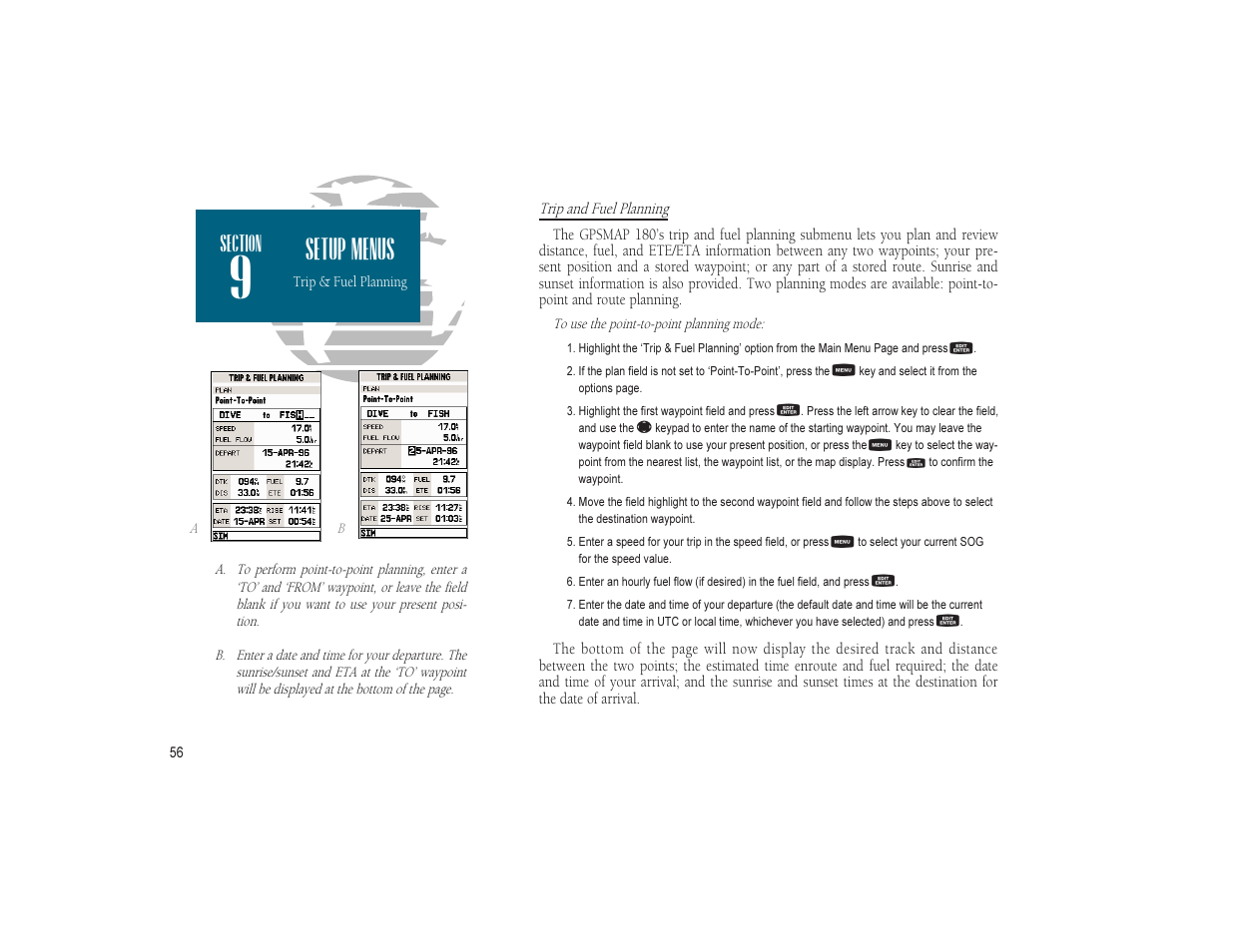 Setup menus | Garmin GPSMAP 180 User Manual | Page 68 / 96