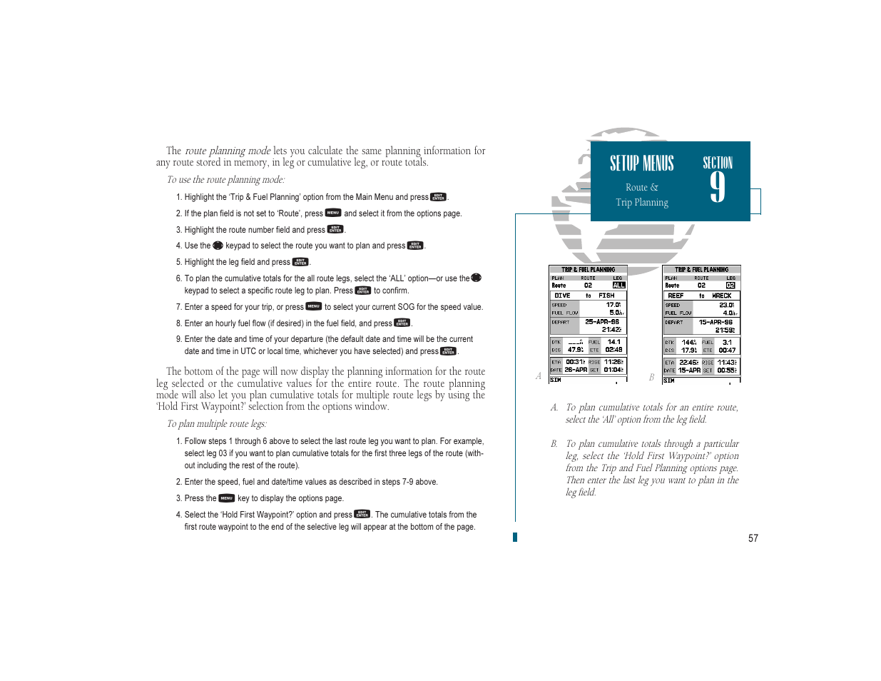 Setup menus | Garmin GPSMAP 180 User Manual | Page 69 / 96