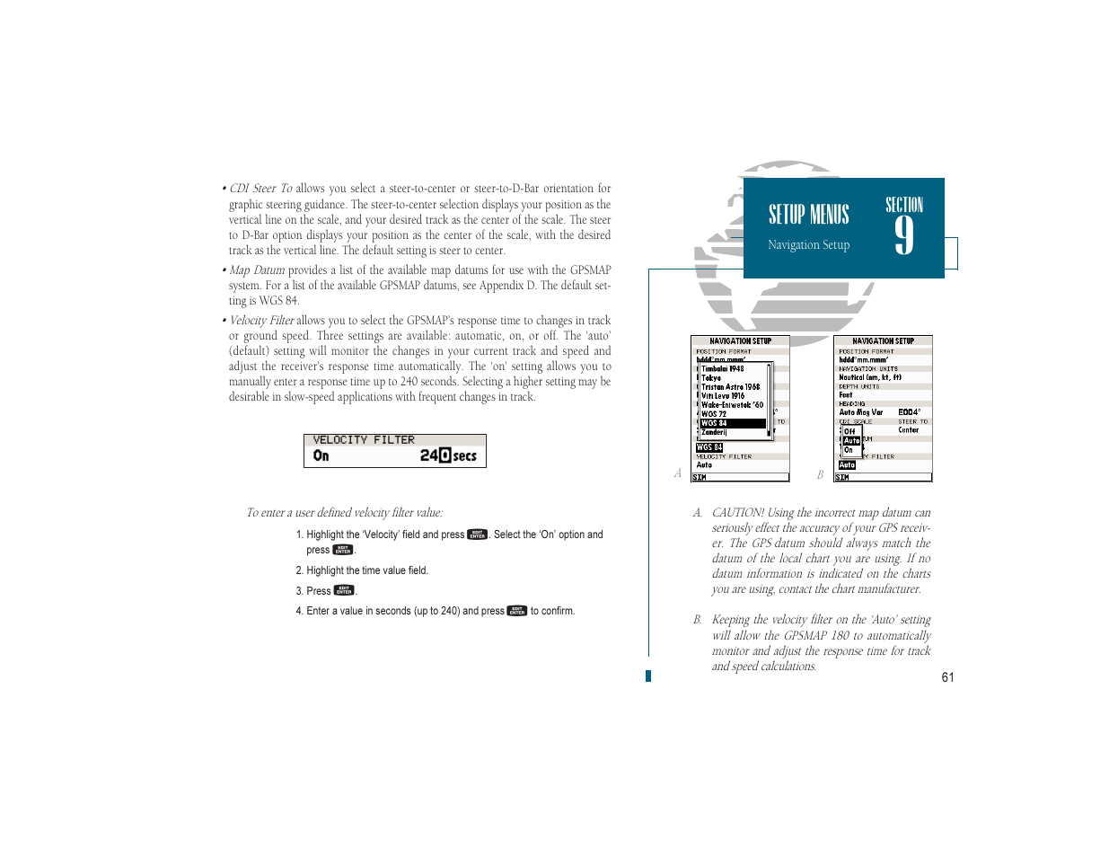 Setup menus | Garmin GPSMAP 180 User Manual | Page 73 / 96