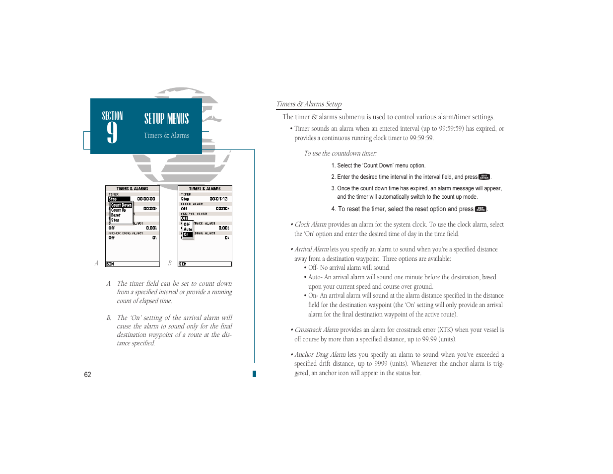 Setup menus | Garmin GPSMAP 180 User Manual | Page 74 / 96