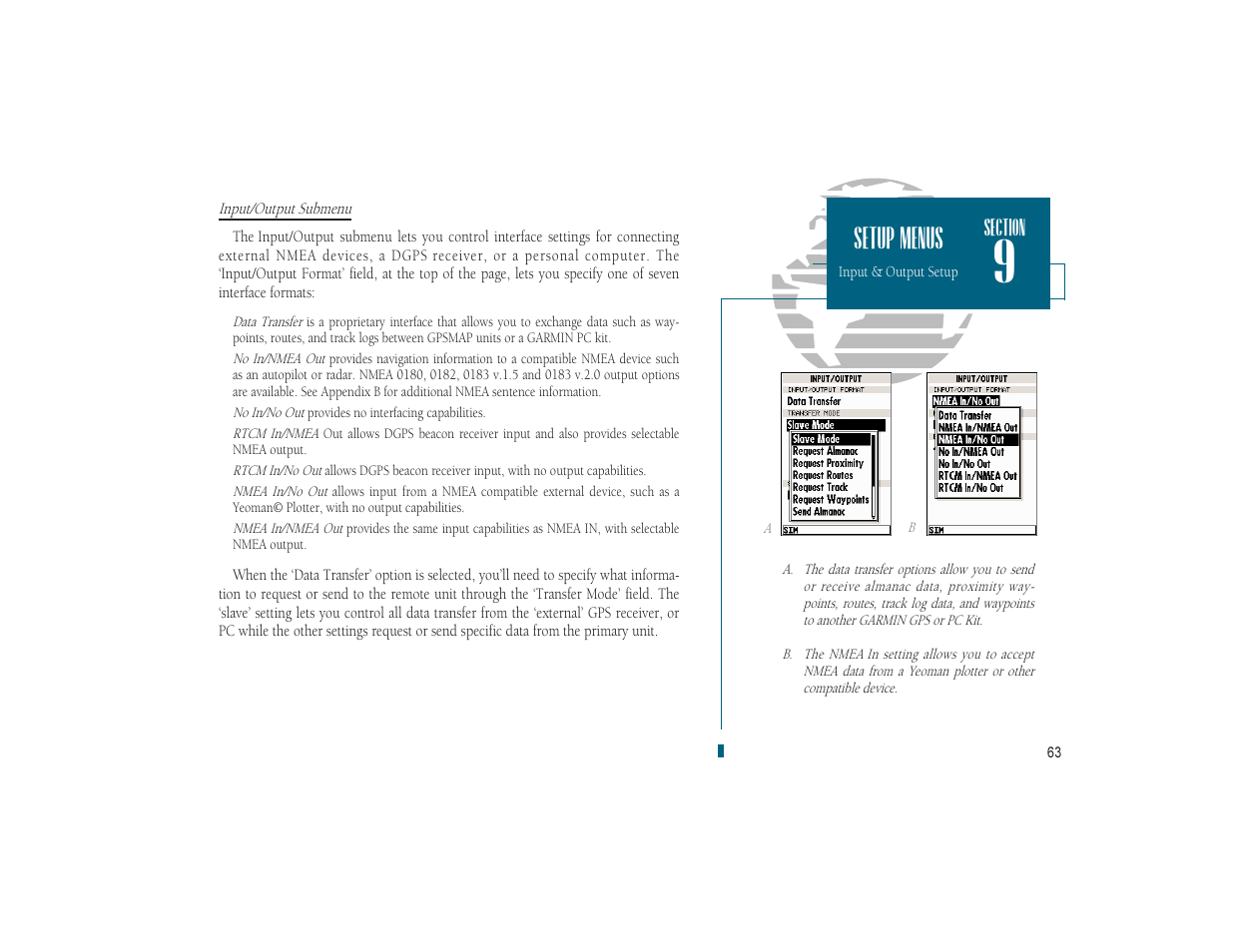 Setup menus | Garmin GPSMAP 180 User Manual | Page 75 / 96