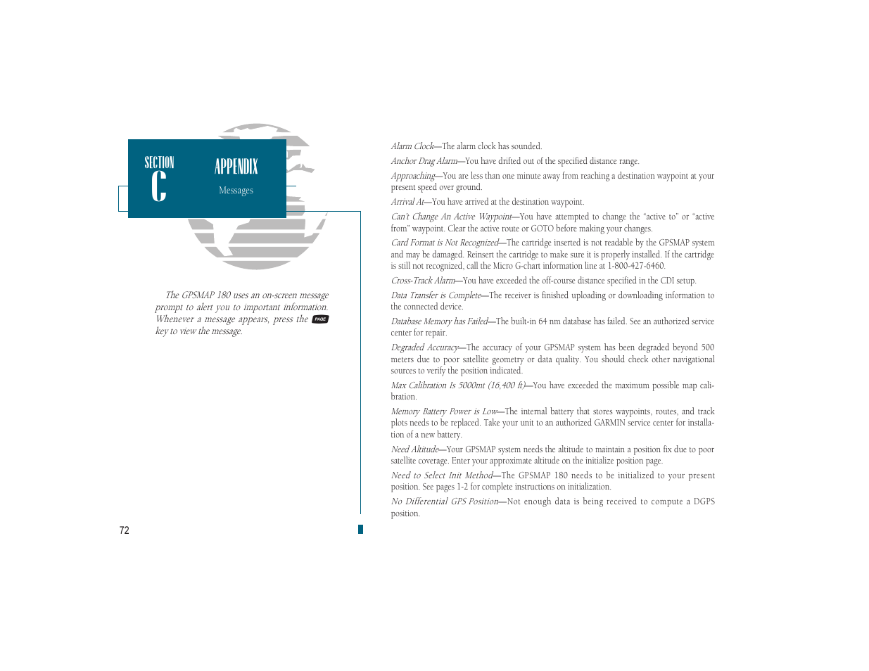 Appendix | Garmin GPSMAP 180 User Manual | Page 84 / 96
