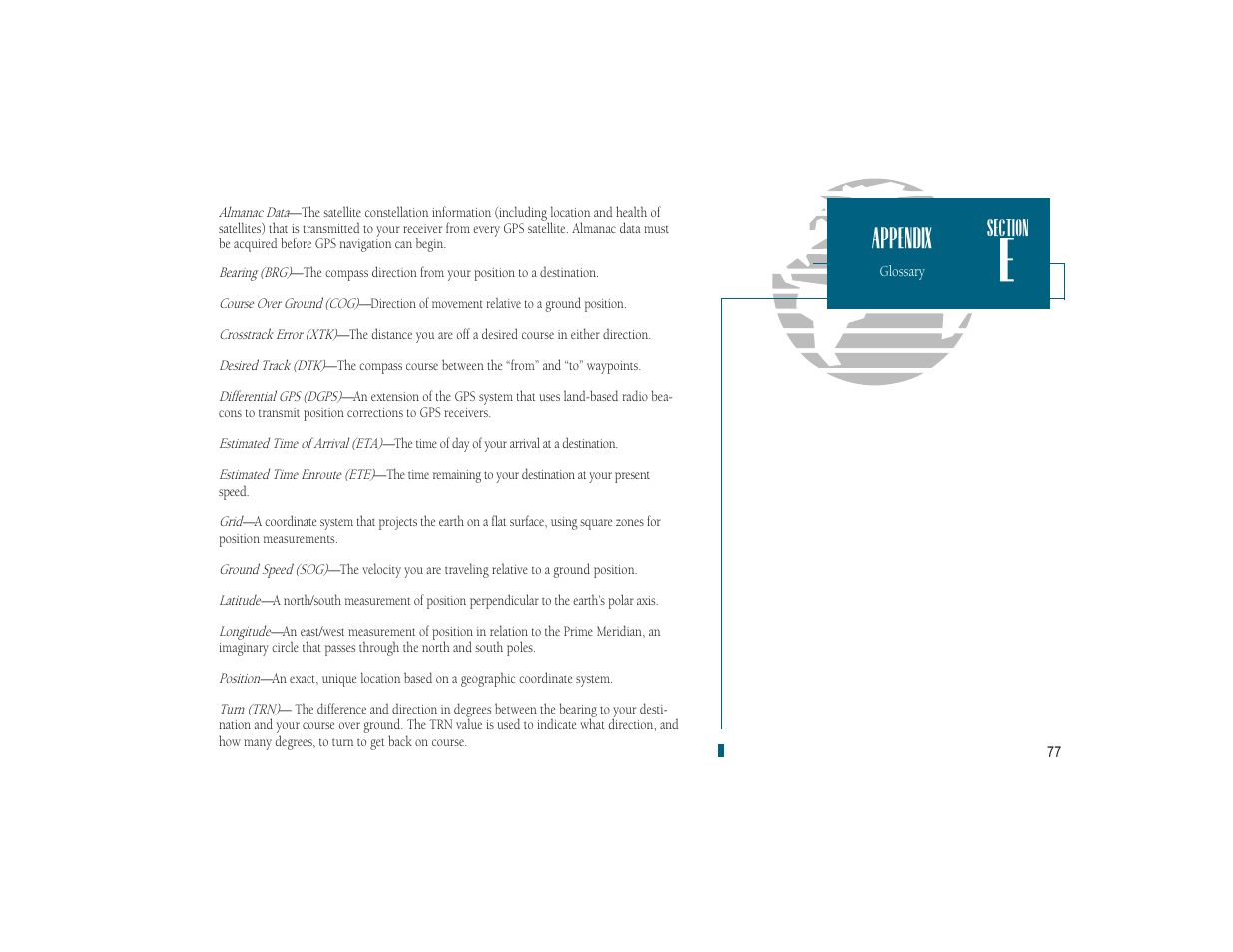 Appendix | Garmin GPSMAP 180 User Manual | Page 89 / 96