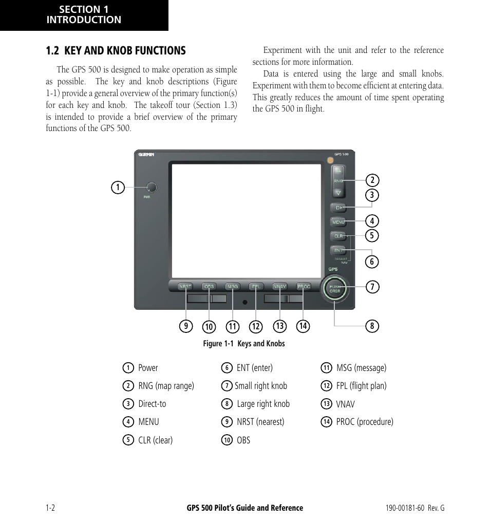 2 key and knob functions, 2 key and knob functions -2 | Garmin GPS 500 User Manual | Page 10 / 256