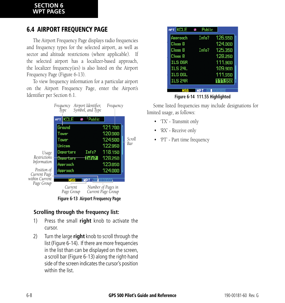 4 airport frequency page | Garmin GPS 500 User Manual | Page 106 / 256