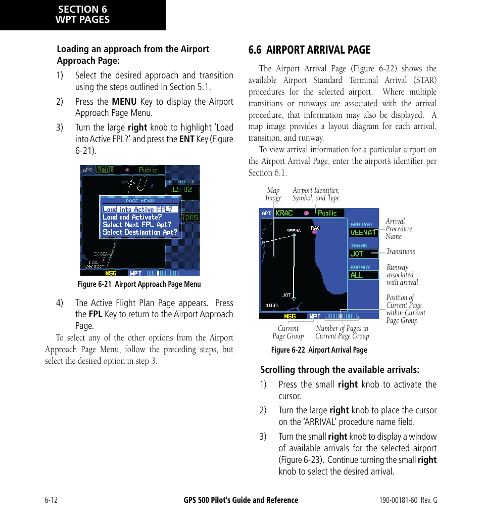 6 airport arrival page | Garmin GPS 500 User Manual | Page 110 / 256