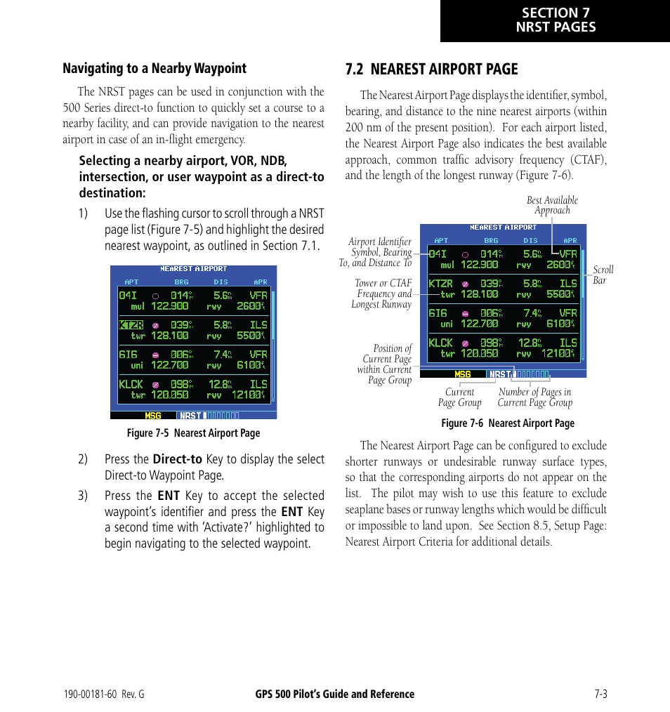 2 nearest airport page | Garmin GPS 500 User Manual | Page 125 / 256