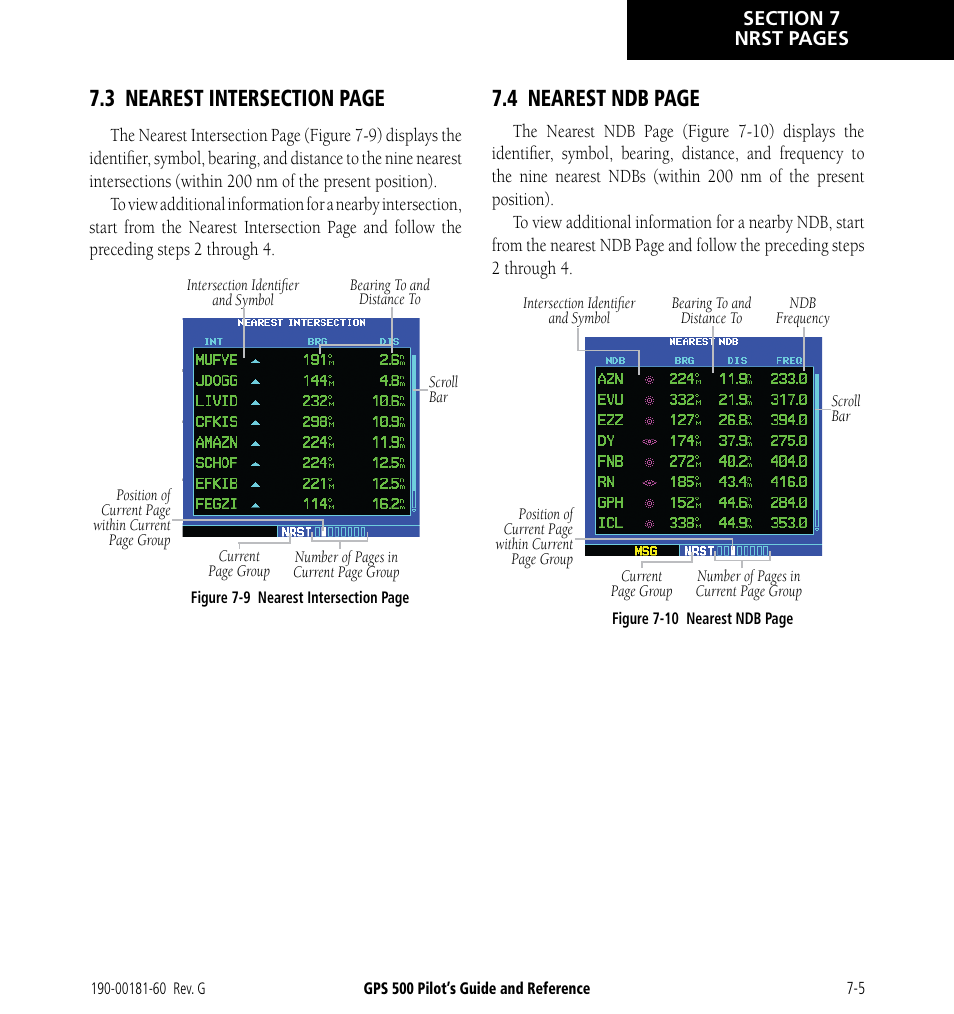 4 nearest ndb page | Garmin GPS 500 User Manual | Page 127 / 256