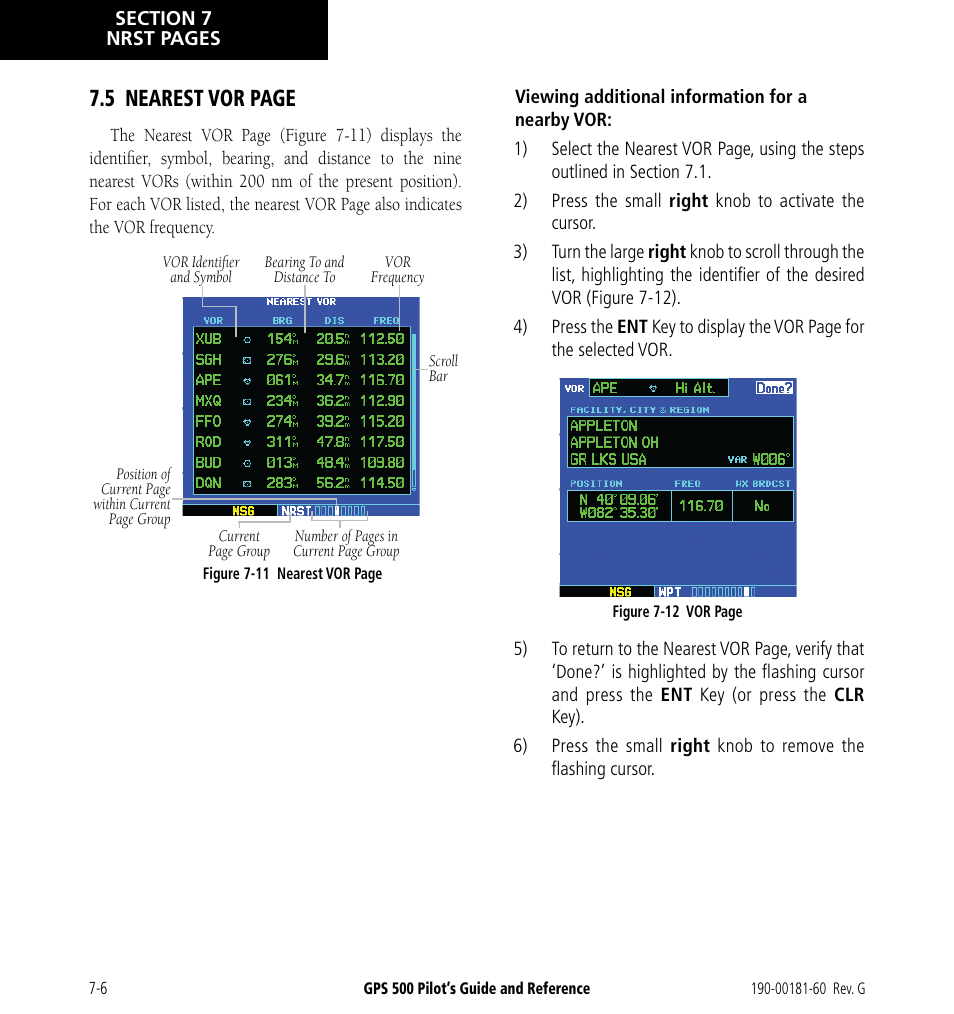 5 nearest vor page | Garmin GPS 500 User Manual | Page 128 / 256