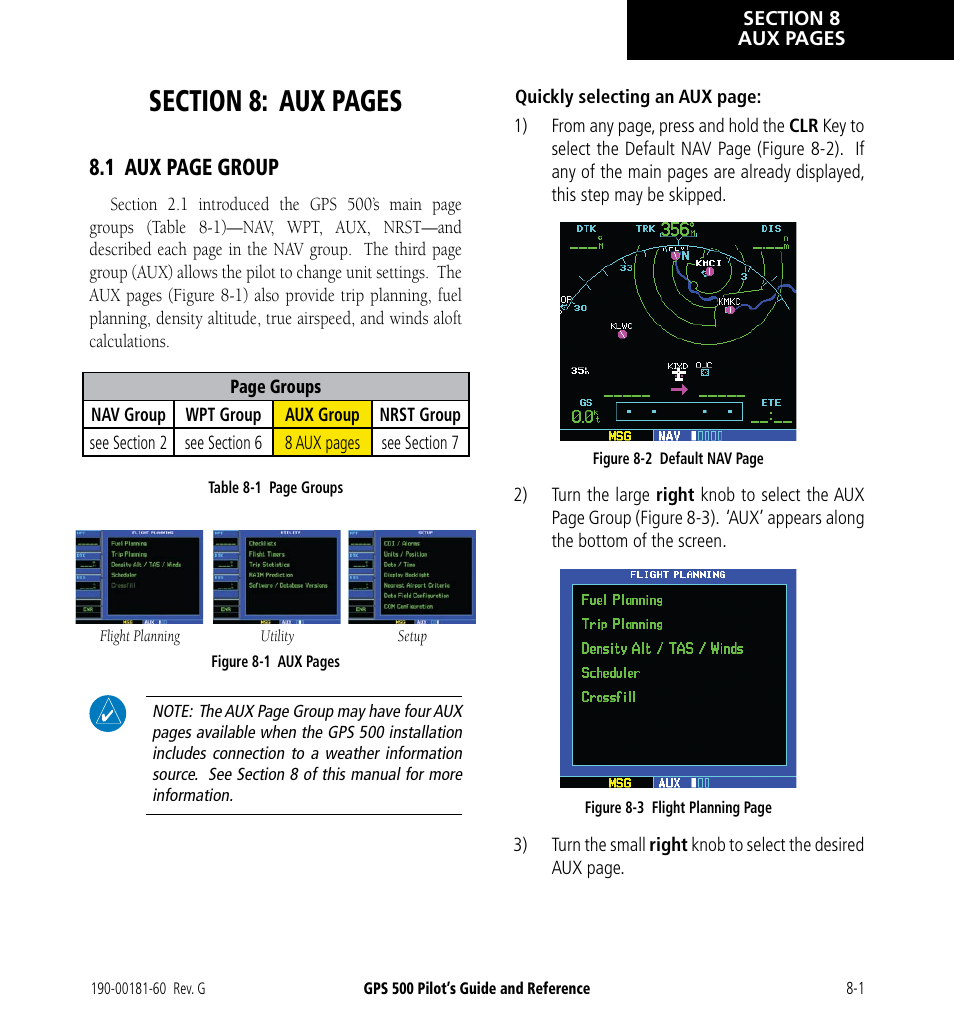 1 aux page group | Garmin GPS 500 User Manual | Page 135 / 256