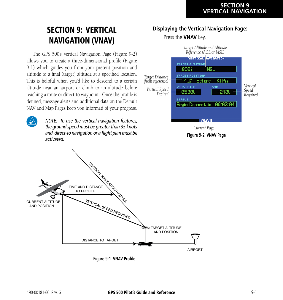 Section 9: vertical navigation (vnav) | Garmin GPS 500 User Manual | Page 163 / 256