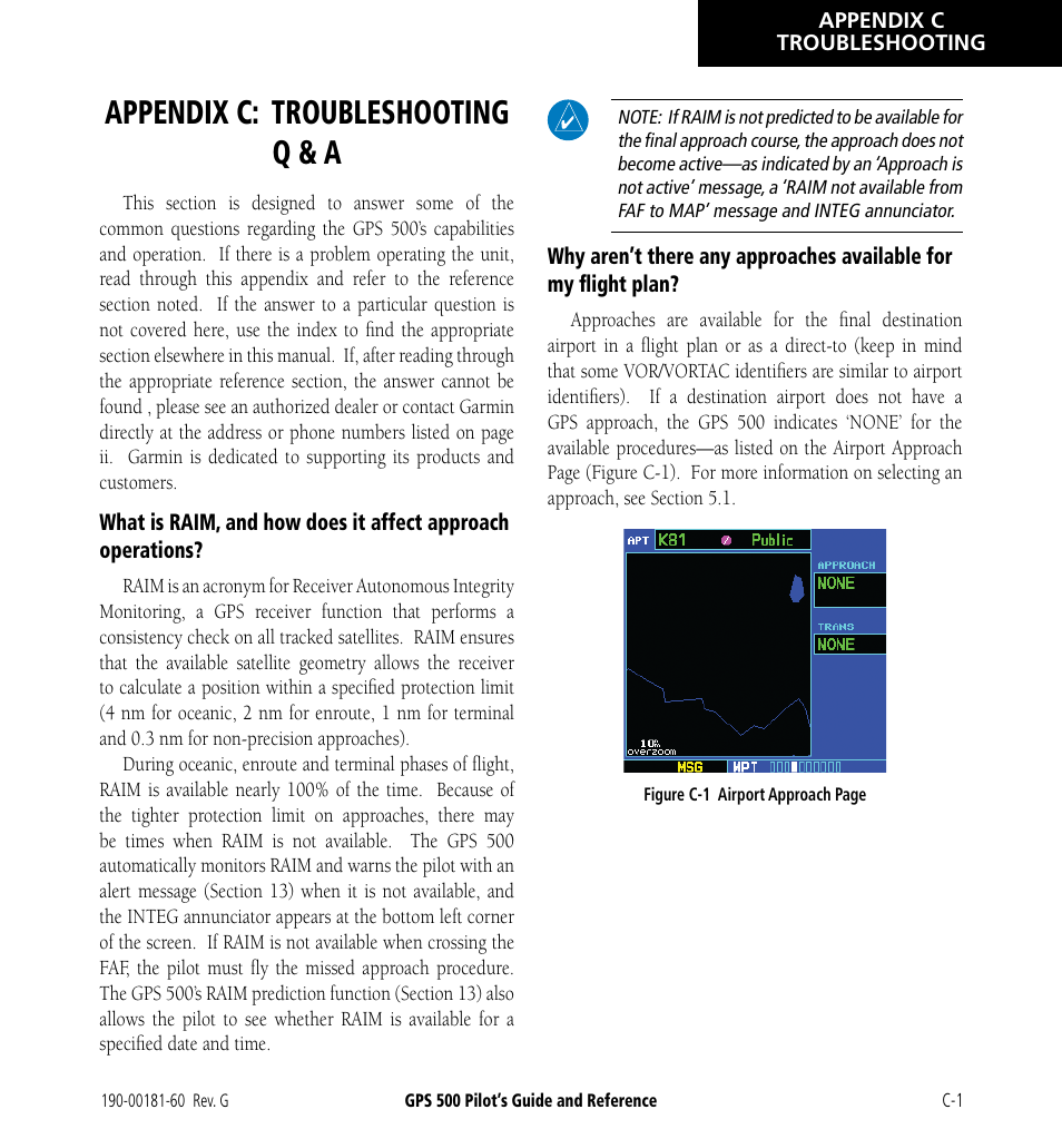 Appendix c: troubleshooting q & a | Garmin GPS 500 User Manual | Page 245 / 256