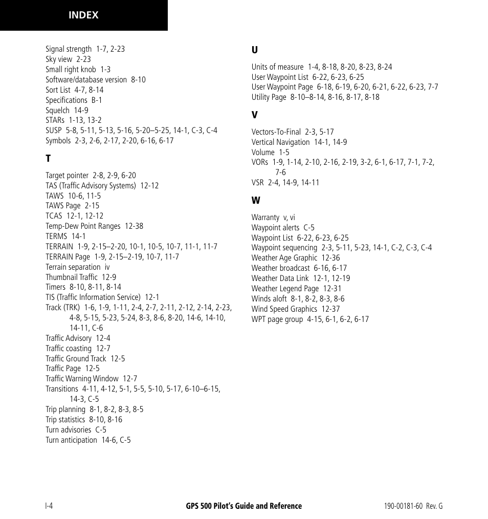 Garmin GPS 500 User Manual | Page 254 / 256