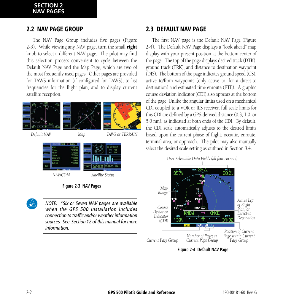 2 nav page group, 3 default nav page | Garmin GPS 500 User Manual | Page 28 / 256