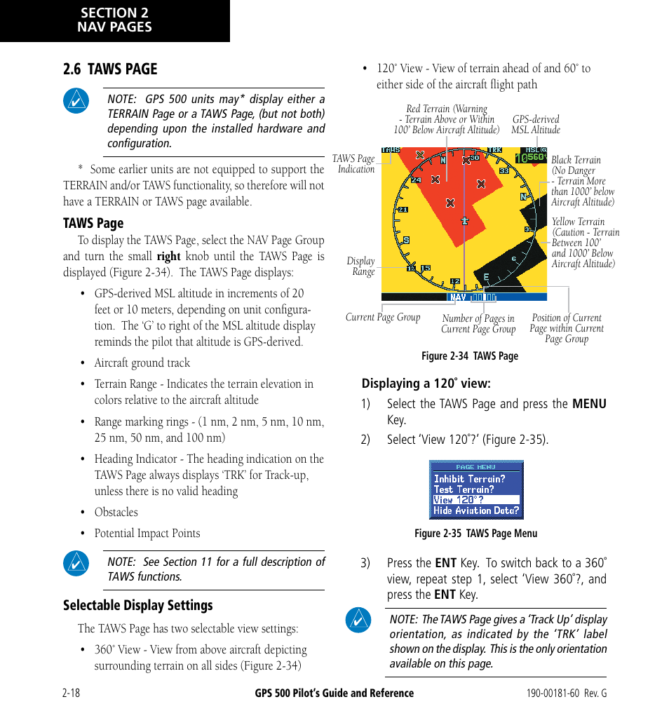 6 taws page | Garmin GPS 500 User Manual | Page 44 / 256