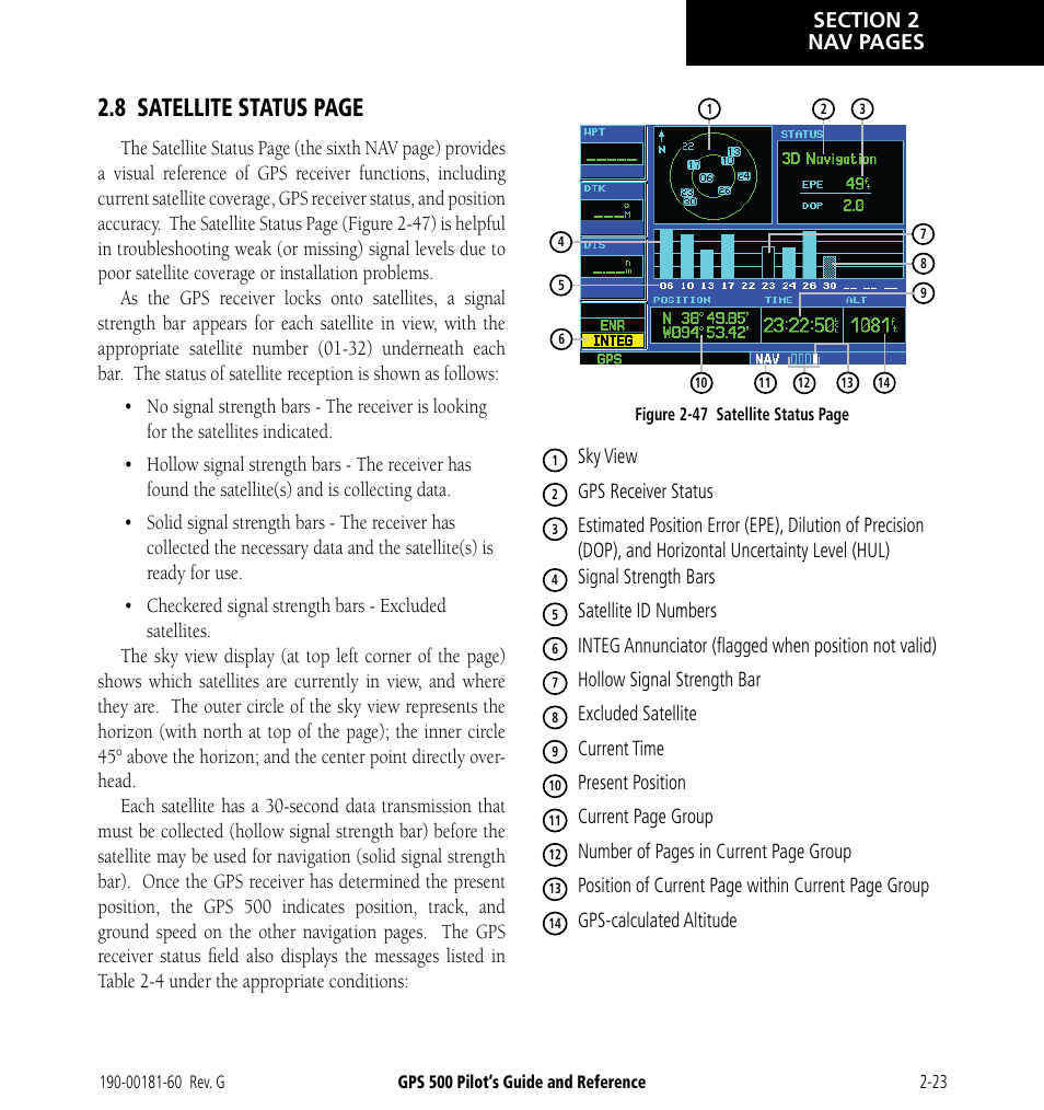 8 satellite status page | Garmin GPS 500 User Manual | Page 49 / 256