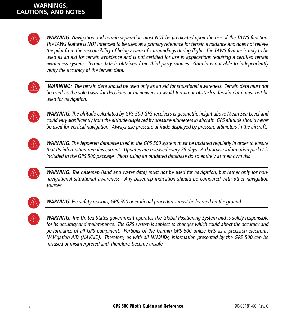 Garmin GPS 500 User Manual | Page 6 / 256