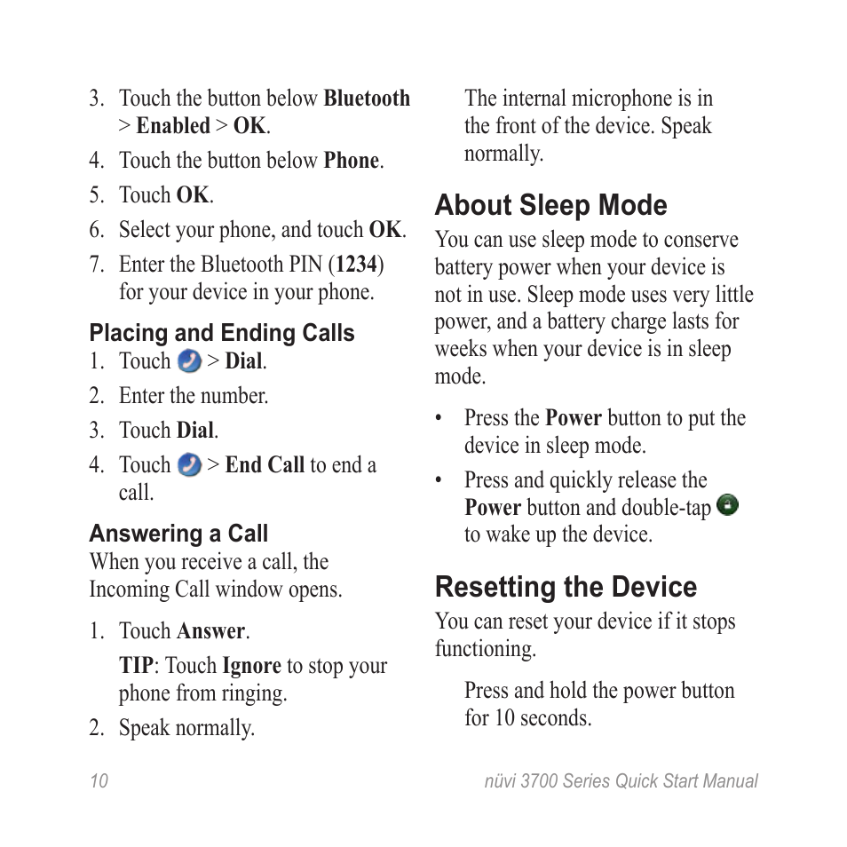 About sleep mode, Resetting the device | Garmin nuvi 3790T User Manual | Page 10 / 12