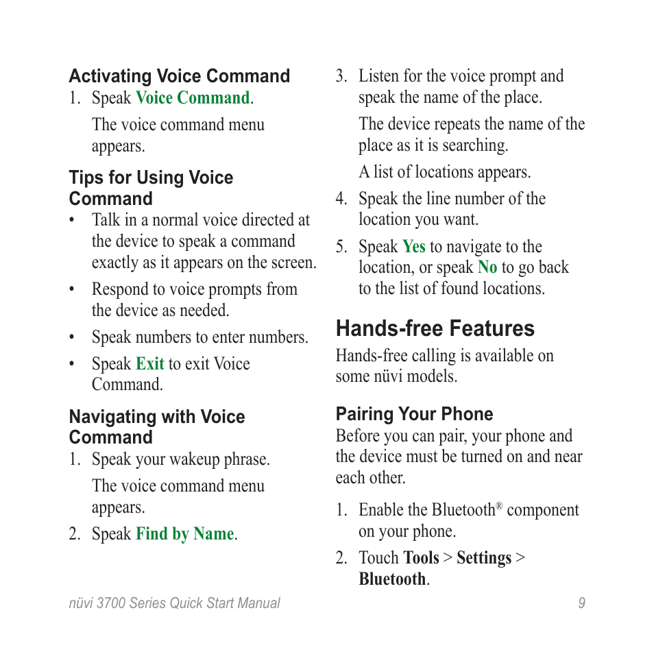 Hands-free features | Garmin nuvi 3790T User Manual | Page 9 / 12