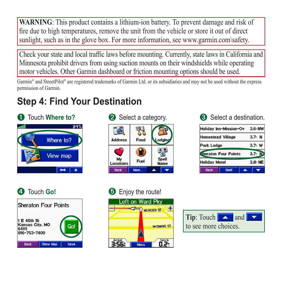 Step 4: find your destination | Garmin StreetPilot c320 User Manual | Page 3 / 8