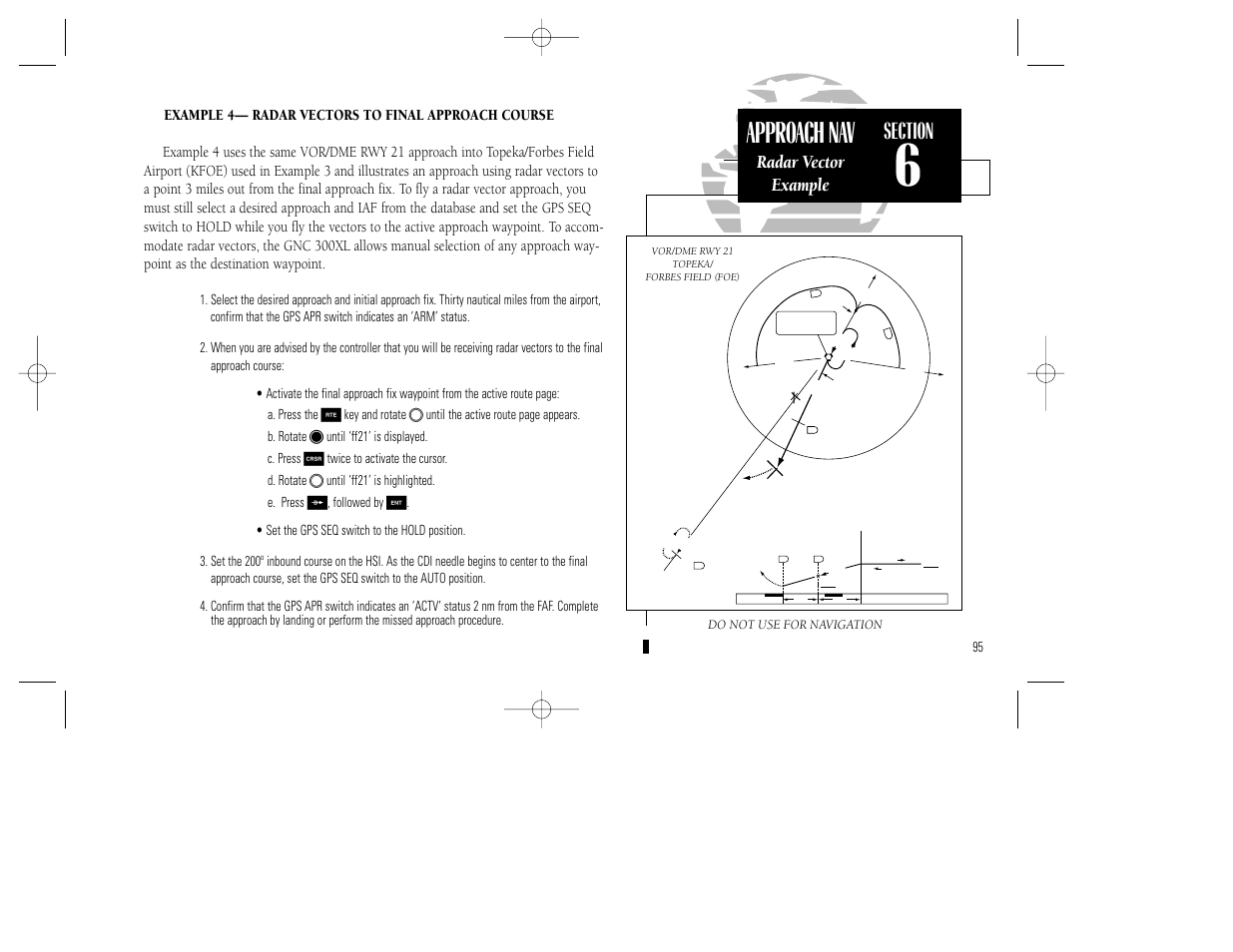 Approach nav, Radar vector example, Do not use for navigation | Garmin GNC 300XL TSO User Manual | Page 105 / 150