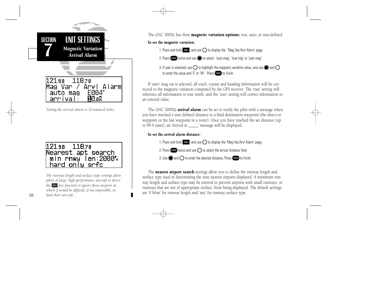 Unit settings | Garmin GNC 300XL TSO User Manual | Page 114 / 150