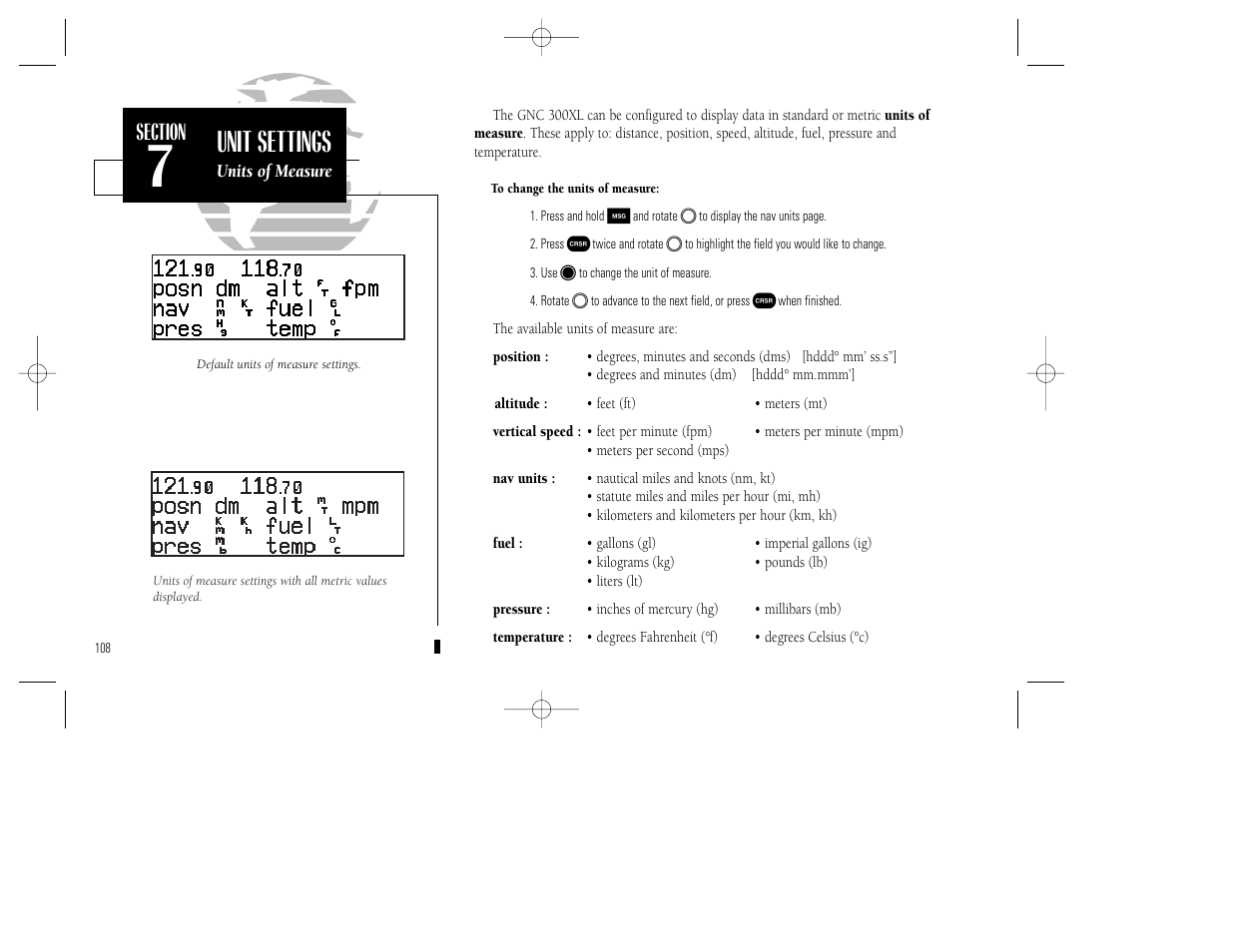 Unit settings | Garmin GNC 300XL TSO User Manual | Page 118 / 150